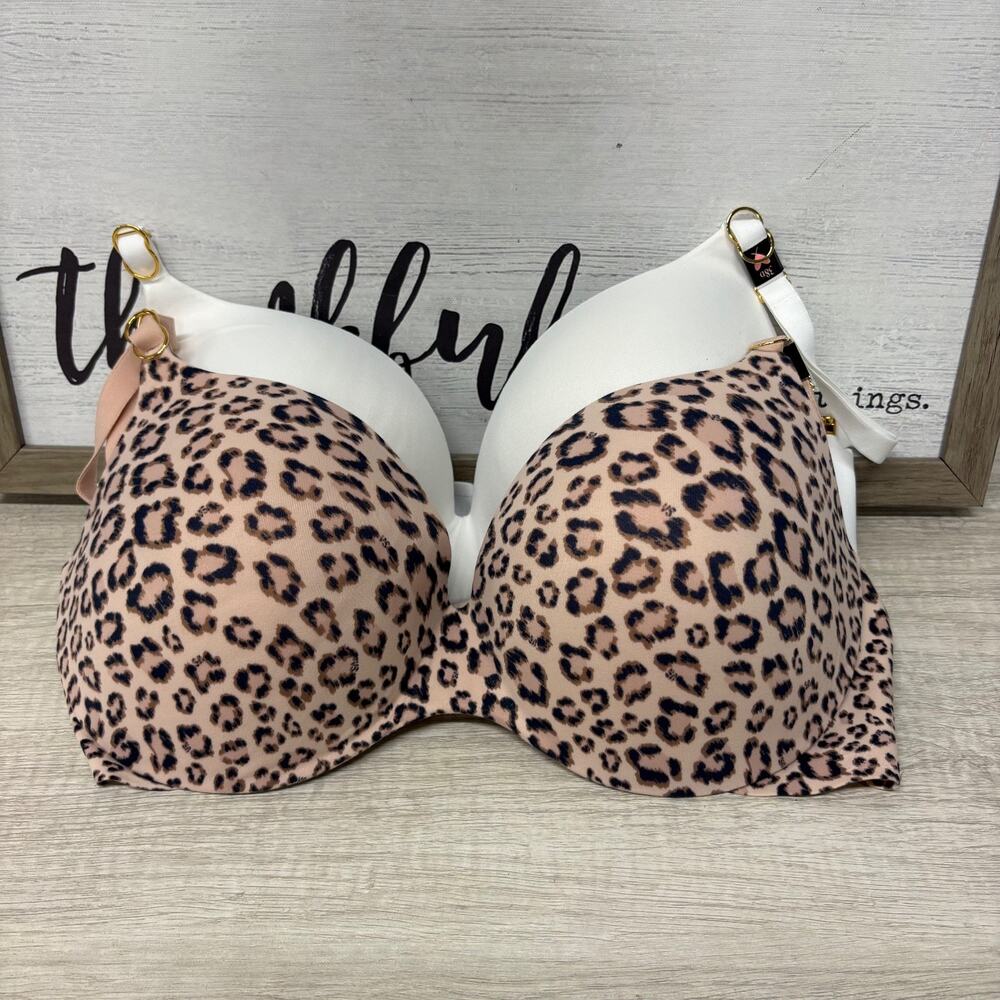 Victoria’s Secret 38D Bra Set of 2 Demi Lightly Lined Leopard & White NEW NWT